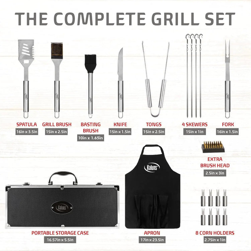 Kaluns Grilling Accessories, Birthday Gifts for Men Grilling Gifts, Heavy Duty Stainless Steel BBQ Grill Tools Set for Outdoor Grill with Aluminum Case and Apron, Husband Dad Gifts for Christmas by GreenHaven Gardens