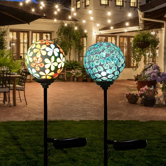 VCUTEKA Solar Garden Lights, Mosaic Solar Light Outdoor Waterproof LED Pathway Stake Light for Landscape Patio Yard Deck Walkway Decoration, 2 Pack by GreenHaven Gardens