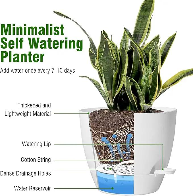 10/9/8 inch Self Watering Pots, Set of 3 Plastic Planters with Mesh Drainage Holes and Deep Reservoir for Indoor Outdoor Garden Plants and Flowers, White by GreenHaven Gardens