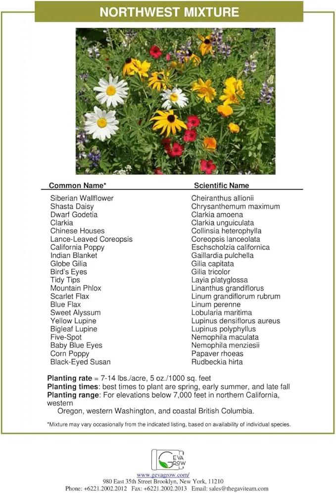 Geva Grow on The Go Seed Shaker - Northwest Wildflower Seeds Regional Mix - Organic, Non-GMO - 100% Pure Seed - 20 Different Wildflowers Seeds of Annual and Perennial, 2oz by GreenHaven Gardens