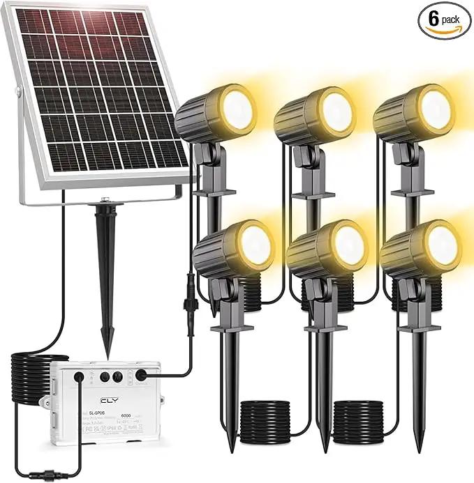 CLY 6 in 1 Solar Spot Lights Outdoor, 2700K Warm White Solar Spotlights Landscape Lights, IP66 Waterproof 59.06ft Cable Auto On/Off Garden Floodlight for Yard Lawn Tree Statue Pathway Decoration by GreenHaven Gardens
