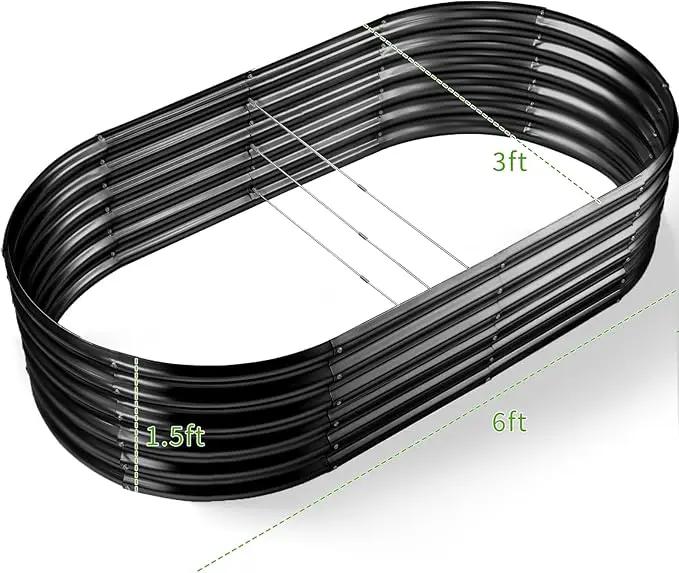 Land Guard 6x3x1.5ft Galvanized Raised Garden Bed Kit, Metal Planter Boxes Outdoor, Oval Metal Raised Garden Bed for Vegetables, Flowers (Dark Gray) by GreenHaven Gardens