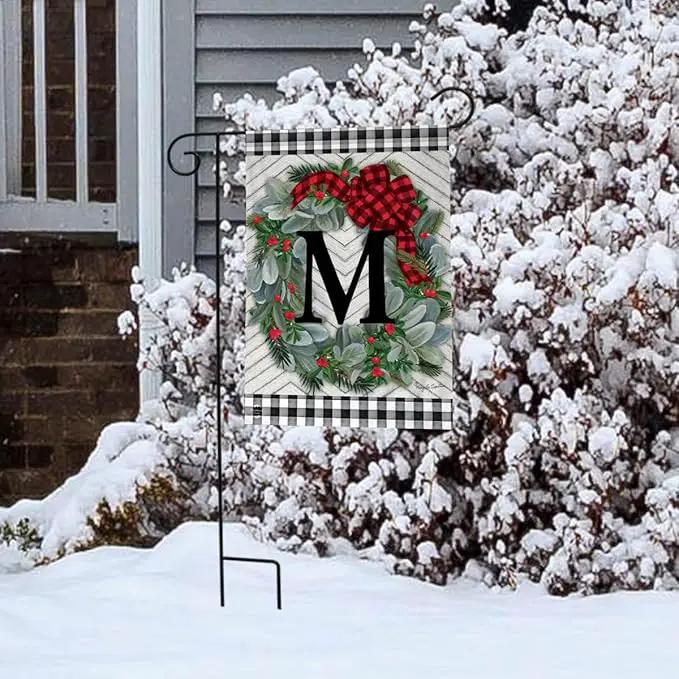 Briarwood Lane Winter Wreath Monogram Letter M Garden Flag by GreenHaven Gardens