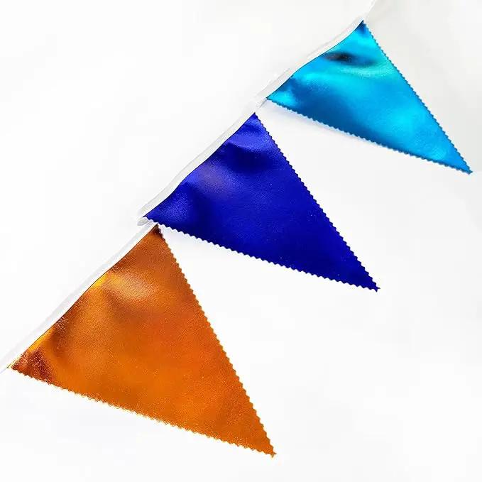 Orange Blue Party Decorations Metallic Fabric Triangle Pennant Flag Bunting Banner Garland for Birthday Baby Shower Graduation Bridal Shower Wedding Bachelorette Engagement Space Theme Party Supplies by GreenHaven Gardens