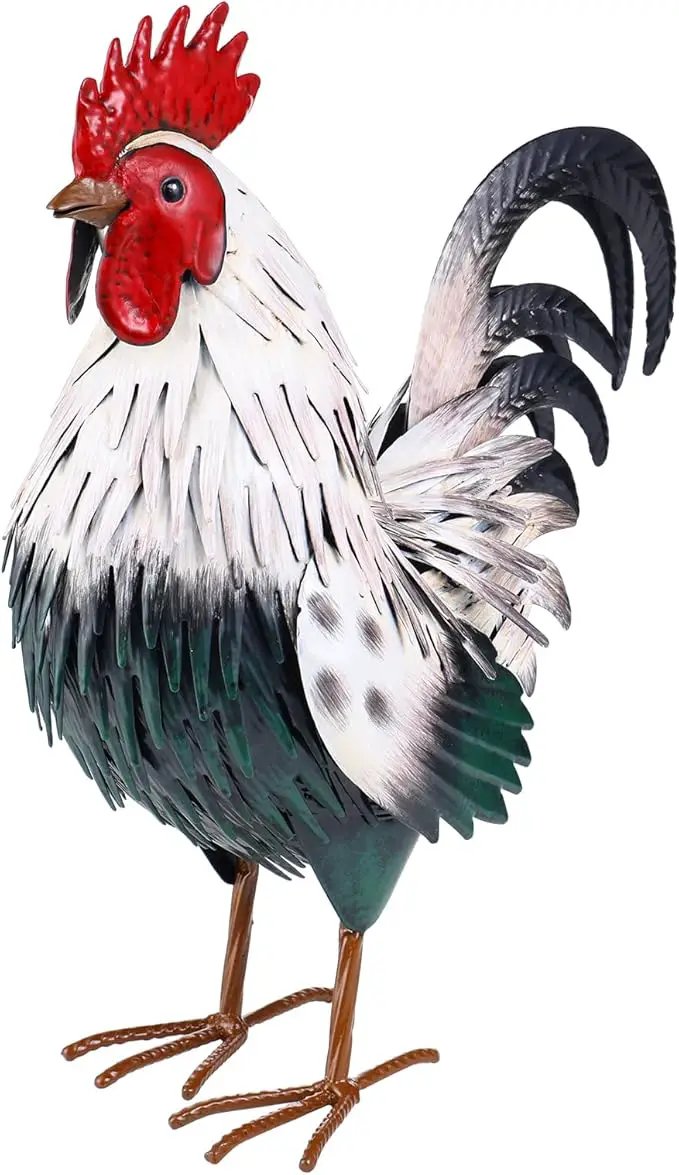 Rooster Garden Statue Sculpture Metal Chicken Yard Decor Outdoor Figurines Patio Backyard Decoration by GreenHaven Gardens