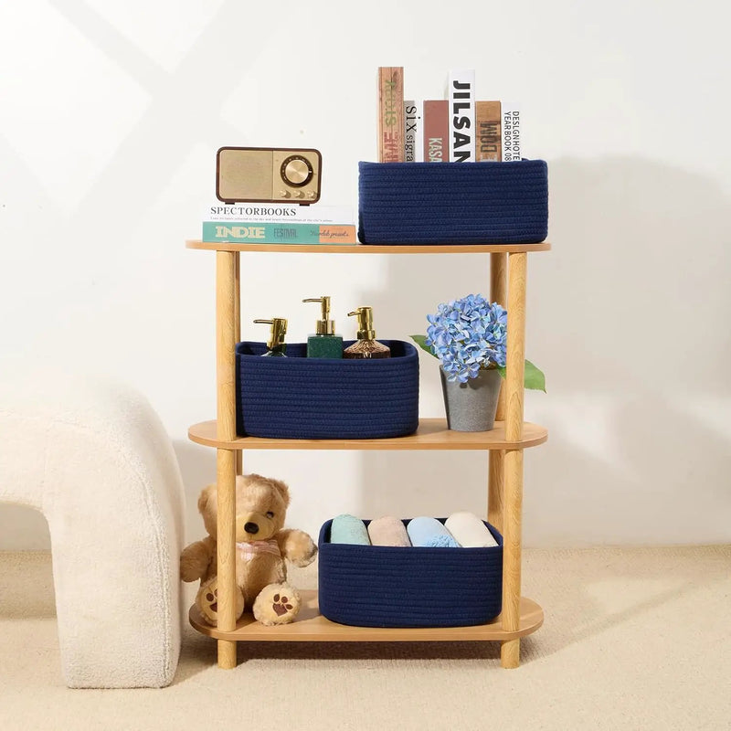 Small Storage Baskets for Organizing | Closet Organizer Bins | Shelf Toy Basket | Woven Rope Baskets | Cube Decorative Box | Shallow Basket | 13x8.5x5.1” | 4 Packs Navy Blue by GreenHaven Gardens