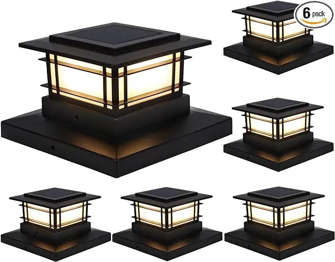 Dynaming 6 Pack Solar Post Lights Outdoor, Solar Powered Fence Post Cap Lights, High Brightness Warm White SMD LED Lighting Decor for Garden Deck Patio, Fit 4x4, 5x5 or 6x6 Vinyl/Wooden Posts by GreenHaven Gardens