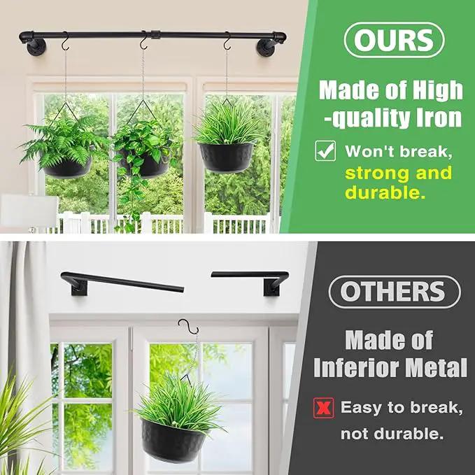 Plant Hanger Indoor, 34.2in Strong Load-Bearing Hanging Plant Holder, Window Plant Rod Black Metal Bar for Wall Ceiling Decor Shelves, 1 Pcs (Pot Chain & Plant Not Included) by GreenHaven Gardens