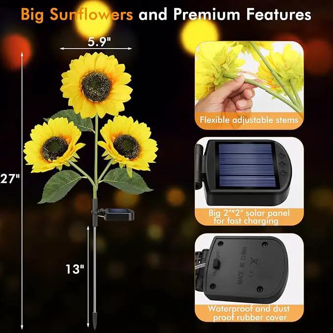 Solar Sunflower Lights, 800mA Solar Garden Light with Real Looking Flowers Outdoor Waterproof Solar Stake Lights for Back Yard, Flower Bed, Pathway, Patio, Porch, Fall Decoration (4 Pack) by GreenHaven Gardens