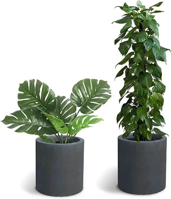 Kante 9.8",12.6",15.7" Dia Round Concrete Planter Set of 3, Modern Style Large Cylindrical Plant Pot with Drainage Hole and Rubber Plug for Indoor Outdoor Patio, Charcoal by GreenHaven Gardens