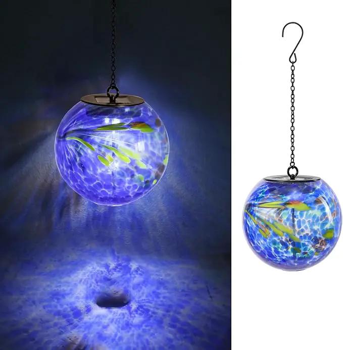 VCUTEKA Solar Hanging Lanterns Outdoor Decoration, Glass Solar Lights with Hook Up, Solar Garden Gazing Ball Light for Yard, Tree and Patio Decor, Blue by GreenHaven Gardens
