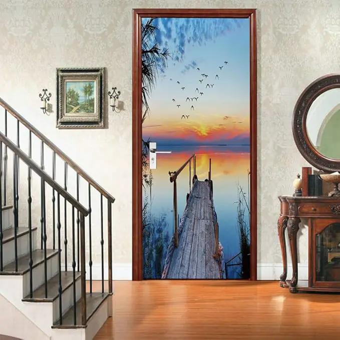 3D Door Stickers Murals Peel and Stick - PIER - Door Wallpaper Self-Adhesive Decals Removable PVC Waterproof Poster for Bedroom Living Room 30.3" x 78.7" by GreenHaven Gardens