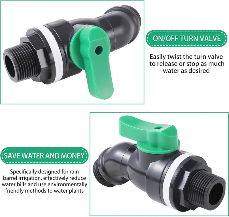 Plastics Rain Barrel Spigot, High Flow Valve Core, Large Flow Water Tank Faucet,Plastic Spigot for 5 Gallon Bucket，3/4 NPT Inlet x 3/4 GHT Outlet Bulkhead Valve for Outdoor Plastic Bucket by GreenHaven Gardens