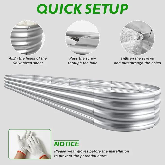 Galvanized Raised Garden Beds, 8x2x1ft Outdoor Raised Garden Boxes, Oval Large Bottomless Metal Elevated Garden Bed Planter Box for Vegetables, Fruits, Flower by GreenHaven Gardens