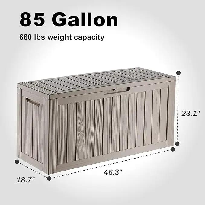86 Gallon Outdoor Deck Box,Storage Lockable Waterproof Patio Furniture,Garden Tools,Cushions,Pool Accessories Outside Storage Resin Box(Grey) by GreenHaven Gardens
