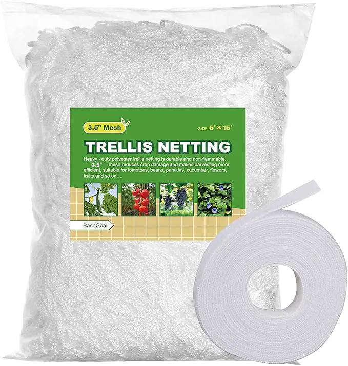 All-Weather Trellis Netting Mesh Plant Garden Vine Growing Flexible String Net (3.5" Mesh ployester, 5' Wx 15'L) by GreenHaven Gardens