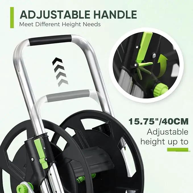 Garden Hose Reel Cart, Holds 75-150 Feet of 5/8-Inch Hose, Portable Hose Reel Cart With Wheels,Adjustable Handrail, Quick Hose Connector by GreenHaven Gardens