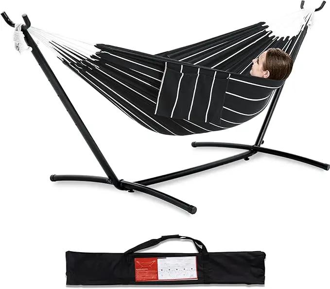 PNAEUT Double Hammocks with Stand for Outside, Portable Space Saving Heavy-Duty Steel Stand for Indoor Outdoor Patio with Carrying Bag, 450 lbs Capacity (Chasm) by GreenHaven Gardens