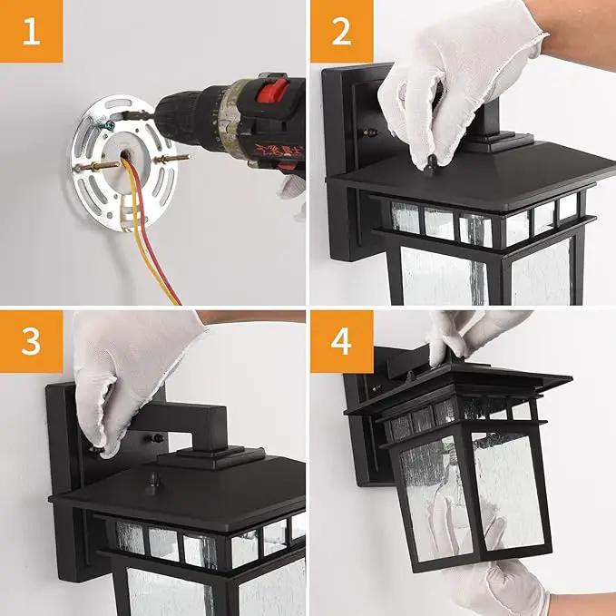 Outdoor Wall Lantern, Exterior Lighting Fixtures Wall Mount, 2 Pack Black Outdoor Sconce with Seeded Glass, Exterior Porch/Patio Lights for House Front Door Garage by GreenHaven Gardens