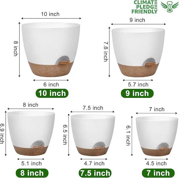 Plant Pots 10/9/8/7.5/7 Inch Self Watering Pots, Set of 5 Plastic Planters with Drainage Holes and Saucers,Plastic Flower Pots,Nursery Planting Pot for Indoor Out Door Plants（White） by GreenHaven Gardens