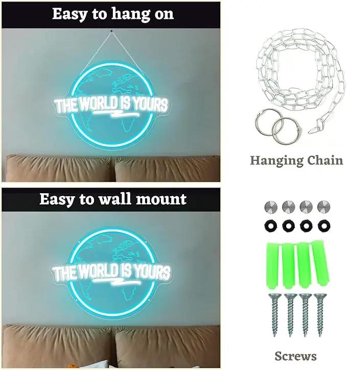 The World Is Yours Neon Sign, Carved Planet The World Is Yours LED Neon Light Signs for Wall Decor, Light Up Signs for Man Cave Game Room Bedroom Birthday Gift by GreenHaven Gardens