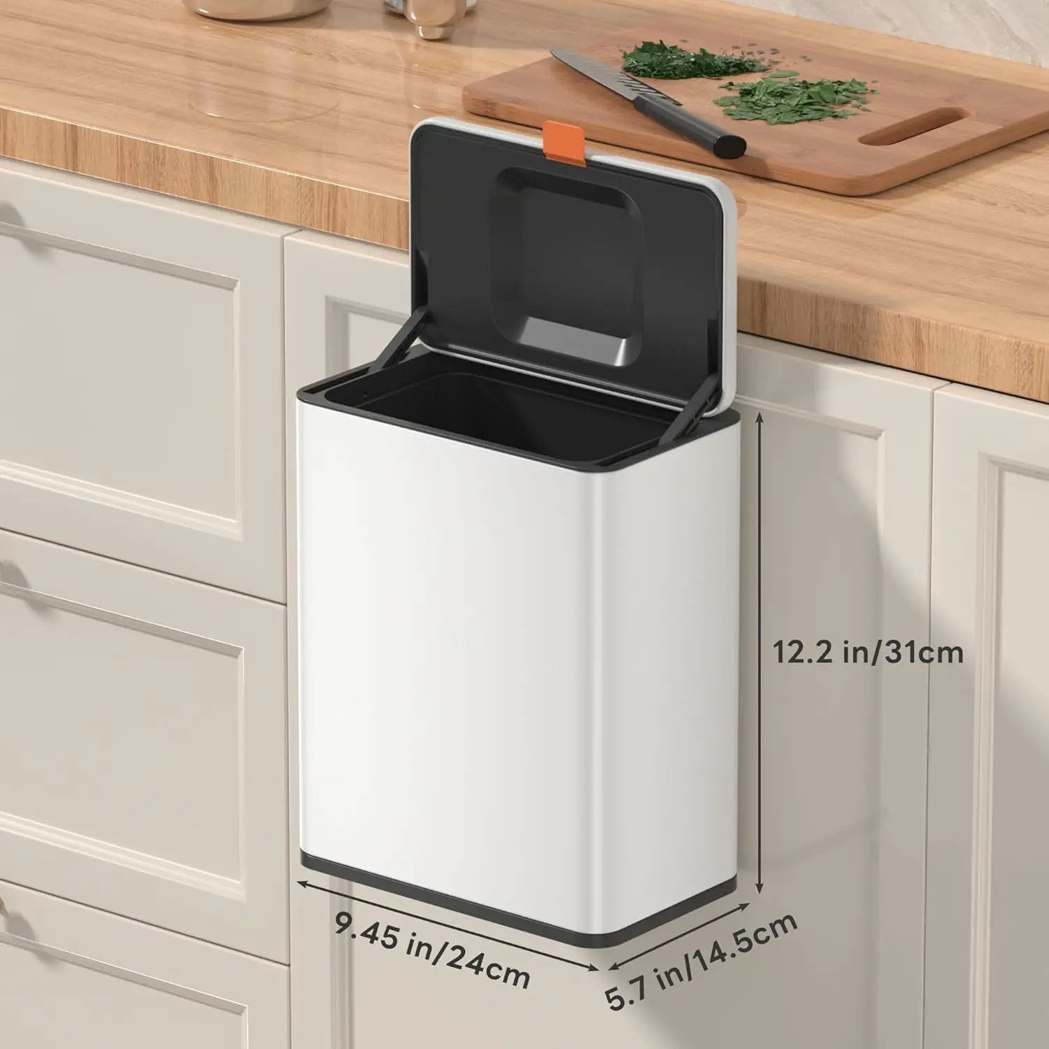 Mbillion Kitchen Compost Bin Hanging Trash Can with Lid 2.1 Gallon Stainless Steel Garbage Can for Kitchen Cabinet Door Mounted Trash Can Under Sink Door RV Bathroom,White by GreenHaven Gardens