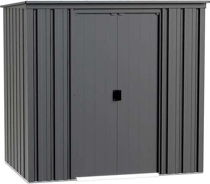 Cover It 6' x 4' Galvanized Steel Outdoor Storage Shed with Pent Roof and Lockable Sliding Doors, Weather-Resistant Steel Storage Shed for Backyards, Gray by GreenHaven Gardens