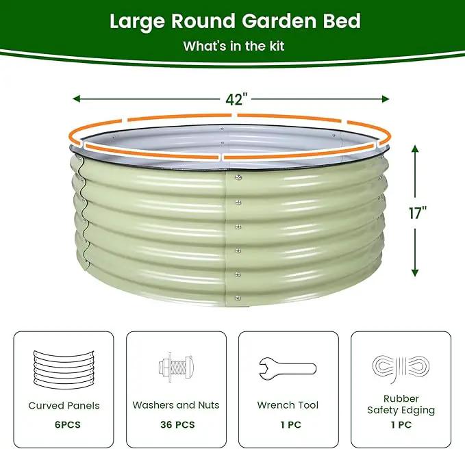 Olle 17" Tall 42" Round Raised Garden Bed Metal Raised Beds for Gardening, Large Planter Box Round Raised Garden Beds Outdoor for Vegetables, Sage Green by GreenHaven Gardens
