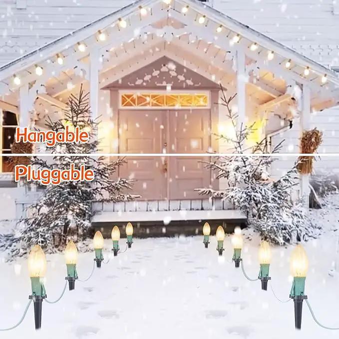 C9 Christmas Pathway String Lights Outdoor - 2 Pack Total 51.4 FT 40 Clear Lights with 40 Stakes, Connectable Waterproof Walkway Lights for Indoor Xmas Party Holiday Commercial Decoration, Warm White by GreenHaven Gardens