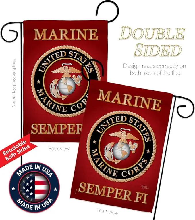 Marine Corps Garden Flag - Set Wall Hanger Armed Forces USMC Semper Fi United State American Military Veteran Retire Official - House Banner Small Yard Gift Double-Sided Made In USA 13 X 18.5 by GreenHaven Gardens