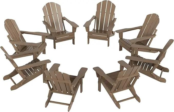 Westin Outdoors Laguna WO Outdoor Adirondack Folding Patio Chairs 8 PCS Set Retro Beach Aesthetic for Backyard, Lawn, Patio, Deck, Garden, Weather Resistant Polyethylene Plastic Lounger (W W) by GreenHaven Gardens