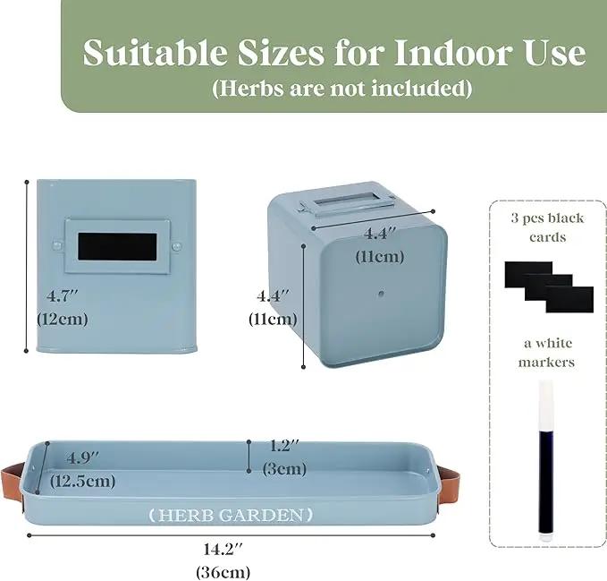 PERFNIQUE Indoor Herb Garden, Herb Garden Planter Set with Tray, Farmhouse Indoor Plant Pots, Windowsill Herb Garden with Drainage(Planter only) for Indoor/Outdoor, Window Pots(Sky Blue) by GreenHaven Gardens