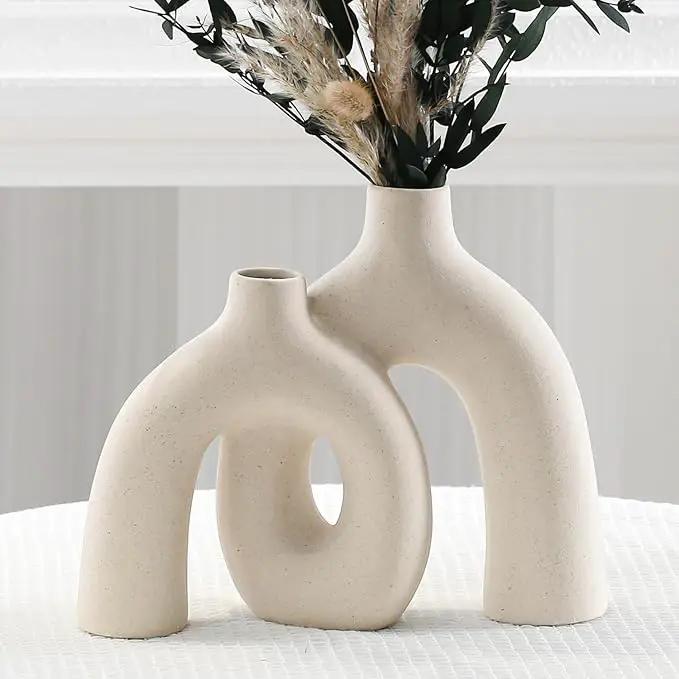 CEMABT Modern Nordic Boho Vase Set - Elegant Beige Matte Ceramic Home Decor for Living Room, Bookshelf, Mantel, Entryway Table & Console Décor | Shelf Decorations Gift by GreenHaven Gardens