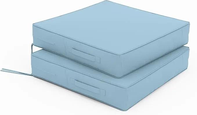 Patio Chair Cushions 22 X 22 X 4 Inch Waterproof Outdoor Seat Cushions for Patio Furniture, Outdoor Sofa Couch Pads with Ties & Handle, Set of 2, Light Blue by GreenHaven Gardens