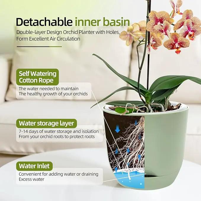 QCQHDU 2 Pack Orchid Pots with Holes for Repotting, Double-Layer and Self Watering Orchid Pot with Good Air Circulation by GreenHaven Gardens