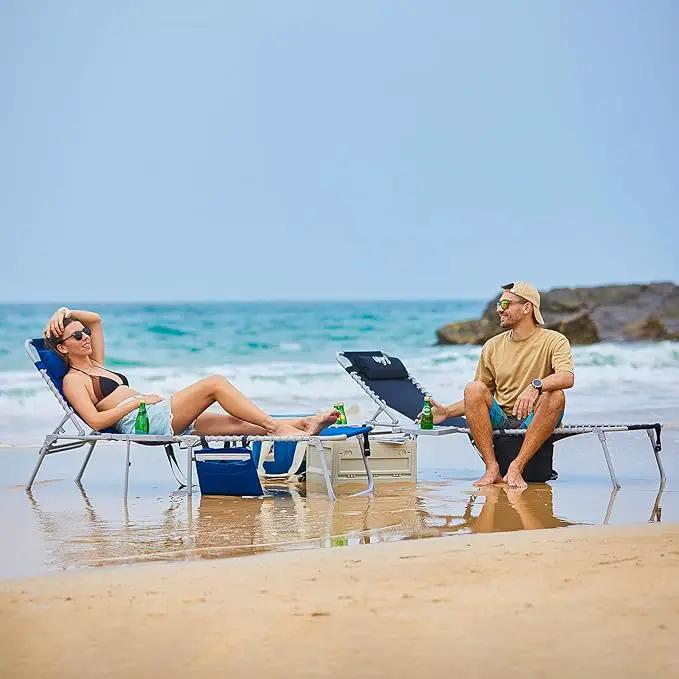 #WEJOY 2 Pack Outdoor Chaise Lounge Chair - Portable Folding Patio Pool Lounge Chair, 5 Positions Adjustable Reclining Camping Chair with Side Table,Shoulder Strap, Pillow for Beach Sunbathing Lawn by GreenHaven Gardens