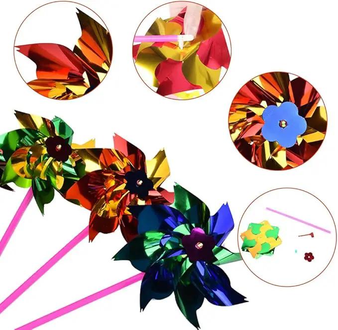 JOHOUSE 100pc Rainbow Pinwheels, Party Pinwheels DIY Windmill Set for Kids Toy Garden Lawn Decor by GreenHaven Gardens