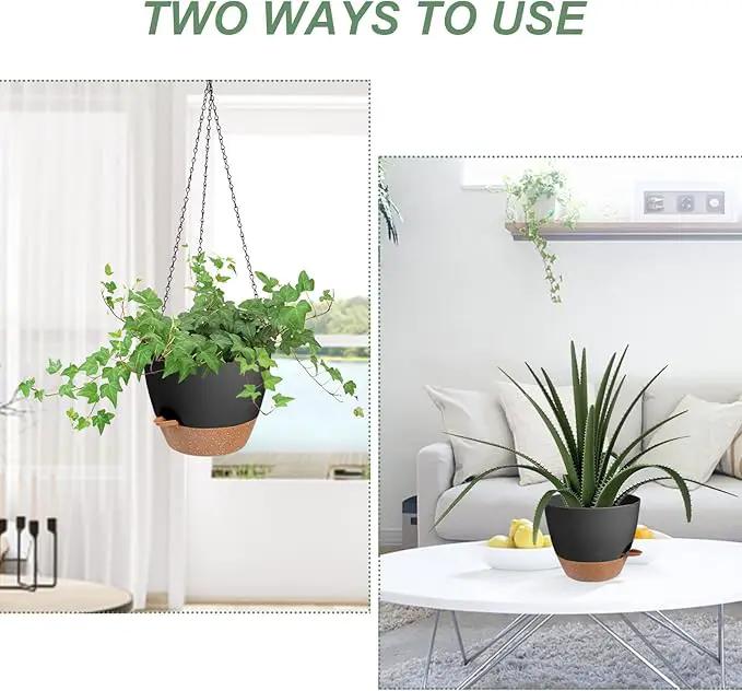 Hanging Planters for Indoor Outdoor Plants, 2 Pack Self Watering Hanging Pot with Drainage Holes & Removable Tray (Black, 6'') by GreenHaven Gardens