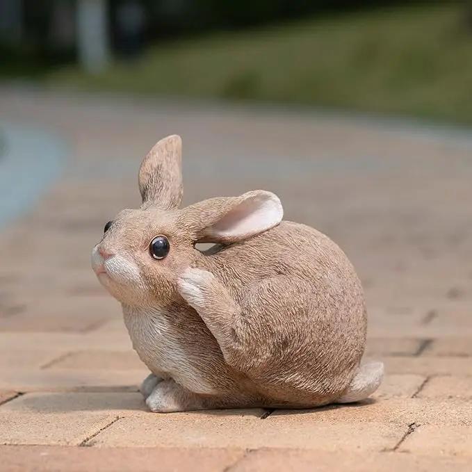 Bunny Statue Garden Statues Rabbit Figurines Decor Outdoor Polyresin Easter Decorations Bunnies Gifts Home House Kitchen Patio Lawn Yard Art Housewarming Funny Resin Decoration 8.3inch by GreenHaven Gardens
