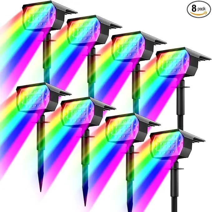 nipify 8 Pack Solar Spot Lights Outdoor Color Changing, 7 Modes Halloween RGB Solar Powered Waterproof Spotlight, Landscape Lighting for Outside Yard Garden Pathway by GreenHaven Gardens