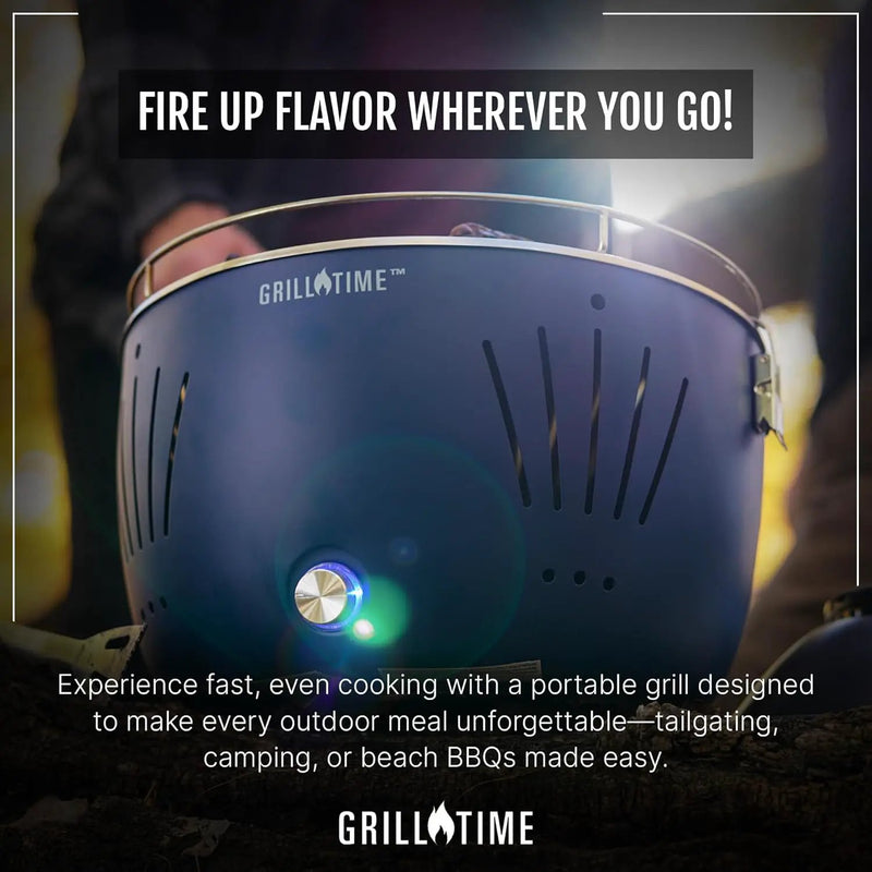 GrillTime Tailgater GT Hood Combo 13 Inch - Portable Charcoal Grill with Hood, Small Tabletop Grill for Tailgate Parties, Camping, Beach BBQ, Grey by GreenHaven Gardens