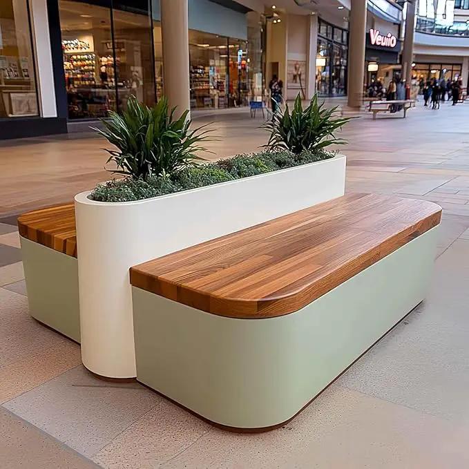 Outdoor Bench - Modern Outdoor Park Planter Bench Includes Luxurious and Simple Flower Box & Wooden Seating Area for Commercial Plaza,Food Court(47.24IN) by GreenHaven Gardens