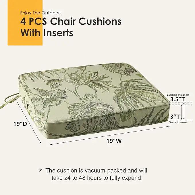 Outdoor Square Corner Seat Cushion, 19"x19"x3", Set of 4, Non Slip Seat Cushion Pads with Removable Cover for Patio Furniture, Garden Yard Lawn, Dark Green Vine by GreenHaven Gardens