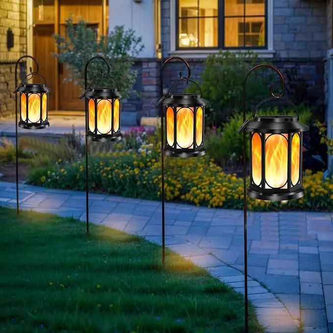 Solar Outdoor Lanterns Light Flickering Flame, Waterproof Outdoor Lanterns for Halloween Patio Garden Yard Deck Pathway, 4 Pack by GreenHaven Gardens