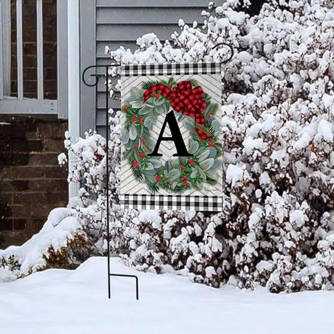 Briarwood Lane Winter Wreath Monogram Letter A Garden Flag by GreenHaven Gardens