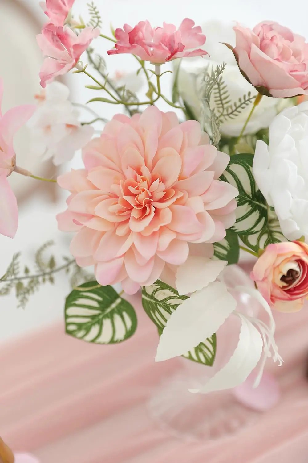 White Pink Artificial Flowers Silk Fake Roses Peonies Greenery Combo Box Set for DIY Wedding Bouquets Bridal Shower Centerpieces Floral Arrangements Party Tables Home Decoration by GreenHaven Gardens