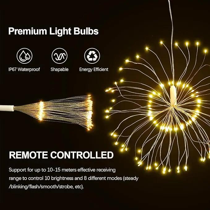 Firework Lights, 8 Pack LED Copper Wire Fireworks Lights Fairy Lights Christmas Fireworks Hanging Dimmable String 8 Modes Waterproof with Remote Control for Christmas Wedding Garden by GreenHaven Gardens