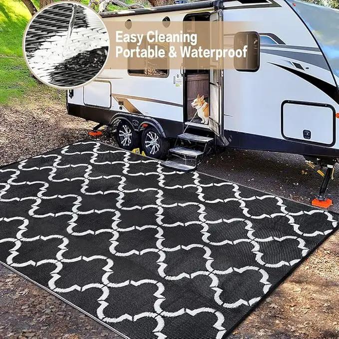Outdoor Plastic Straw Rug, Waterproof Mat, Washable Large Floor Mat and Rug for Outdoors, RV, Beach, Patio, Camping, Backyard, Deck, Picnic, Indoor Outside (5x8ft,Lantern/Black&White) by GreenHaven Gardens