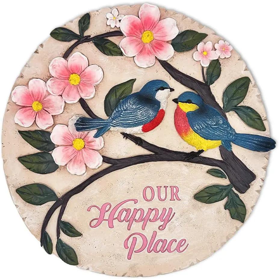 Elegant Resin Stepping Stone, Outdoor Garden Pathway Decoration (Blossoming Songbirds Positivity Stepping Stone, 9.5" Happiness Garden Decoration and Support Gift) by GreenHaven Gardens