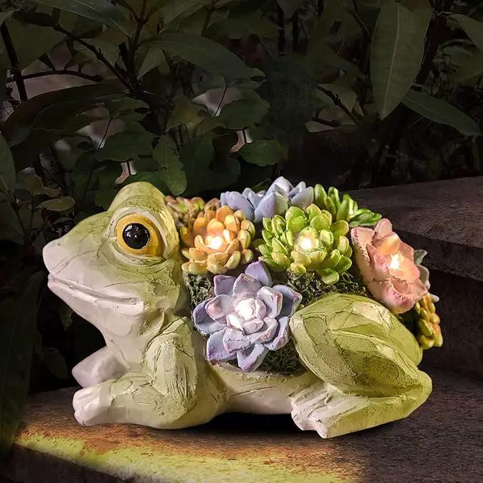 pearlstar Garden Statues, Frog Solar Statue Garden Decor Clearance, Cute Resin Frog Figurines with 7 LED Solar Lights Lawn Decorations for Patio Yard Gifts for Mom Grandma Housewarming by GreenHaven Gardens